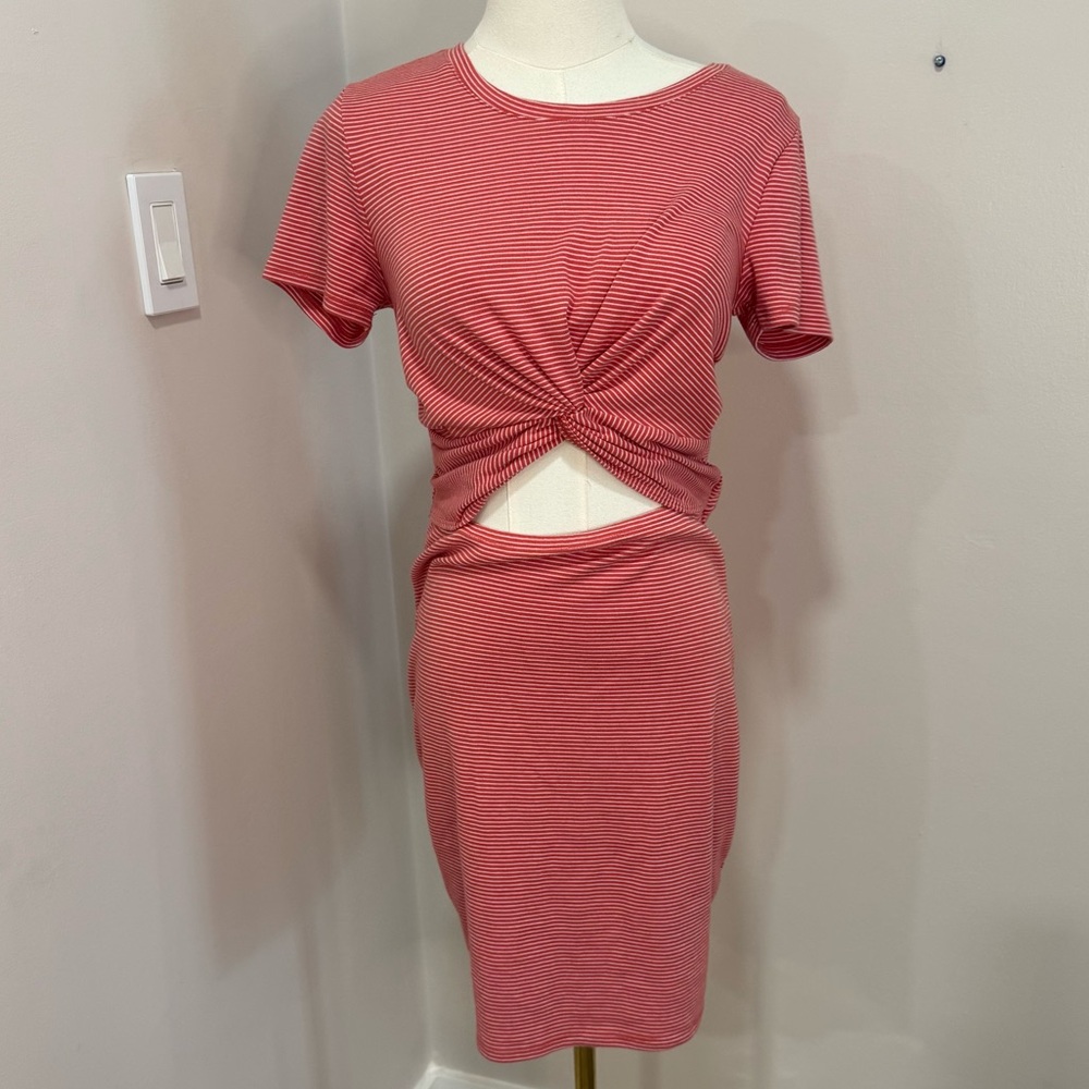 Abercrombie & Fitch pink and White Striped Knit Midi dress With cut out medium - Picture 2 of 6